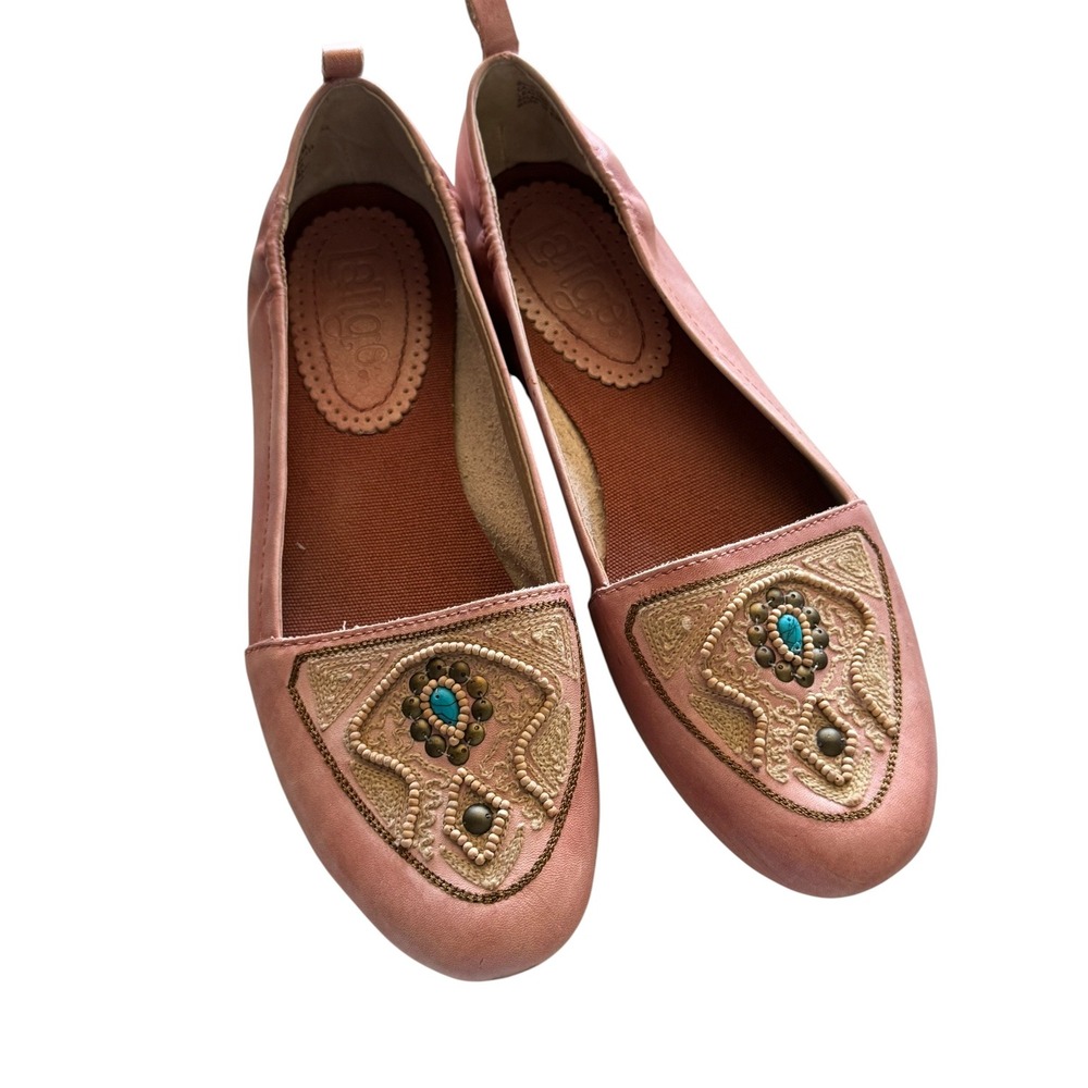 Latigo Bindu Pink Leather Beaded Boho Ballet Flats Womens 9.5 M - Picture 7 of 9